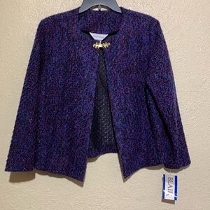 Elizabeth Williams Blazer Jacket 14P NWT Purple Blue Open Front Acrylic